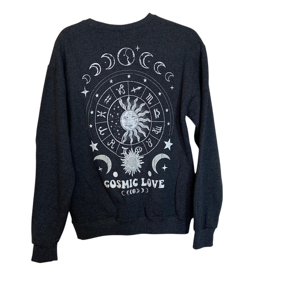 Bowery Supply Co Cosmic Love Celestial Zodiac Sweatshirt Charcoal Grey Small New